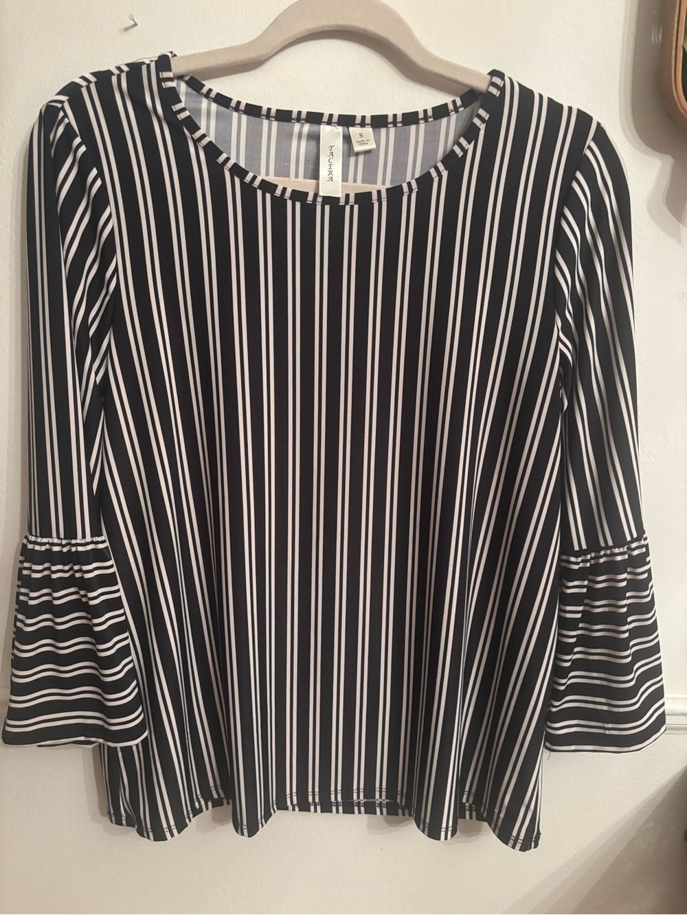 Women’s Black & White Stripe Bell-Sleeve Top